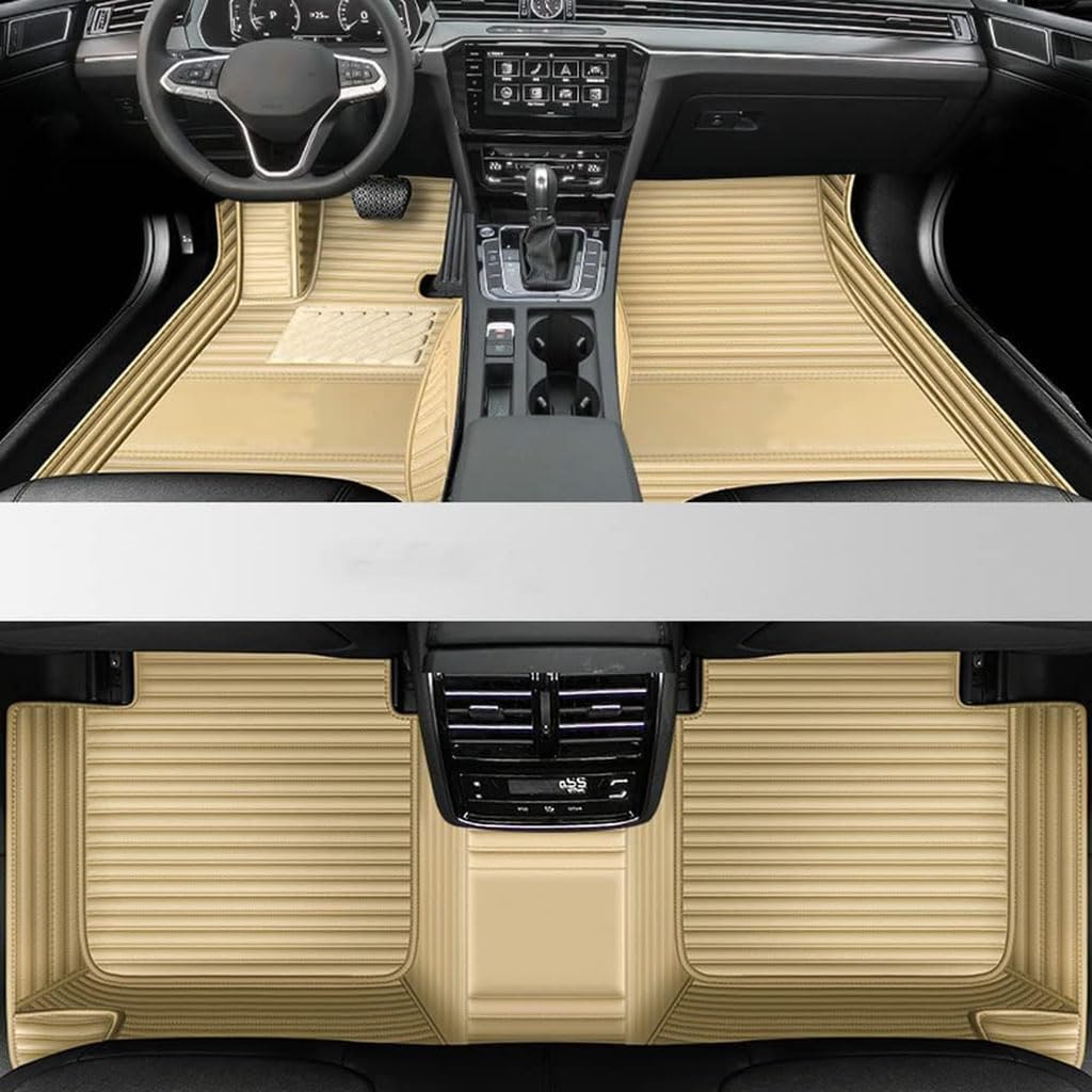 Auto Fußmatten für Audi A1 Coupe 2door 2010-2015,Vollständig mit PU-Leder Überzogene Fussmatten Staubgeschützt rutschfeste Wasserdicht Teppich Bodenverkleidungen,D-Beige Stripe von XIAOTIEC