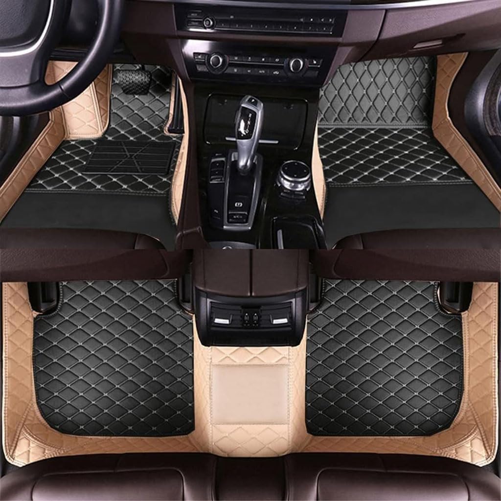 Auto Fußmatten für Audi A1 Coupe 2door 2010-2015,Vollständig mit PU-Leder Überzogene Fussmatten Staubgeschützt rutschfeste Wasserdicht Teppich Bodenverkleidungen,F-Beige Black von XIAOTIEC