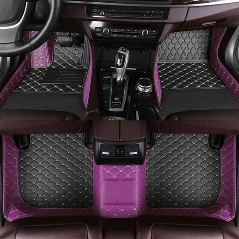 Auto Fußmatten für Audi A1 Coupe 2door 2010-2015,Vollständig mit PU-Leder Überzogene Fussmatten Staubgeschützt rutschfeste Wasserdicht Teppich Bodenverkleidungen,H-Purple Black Beige von XIAOTIEC