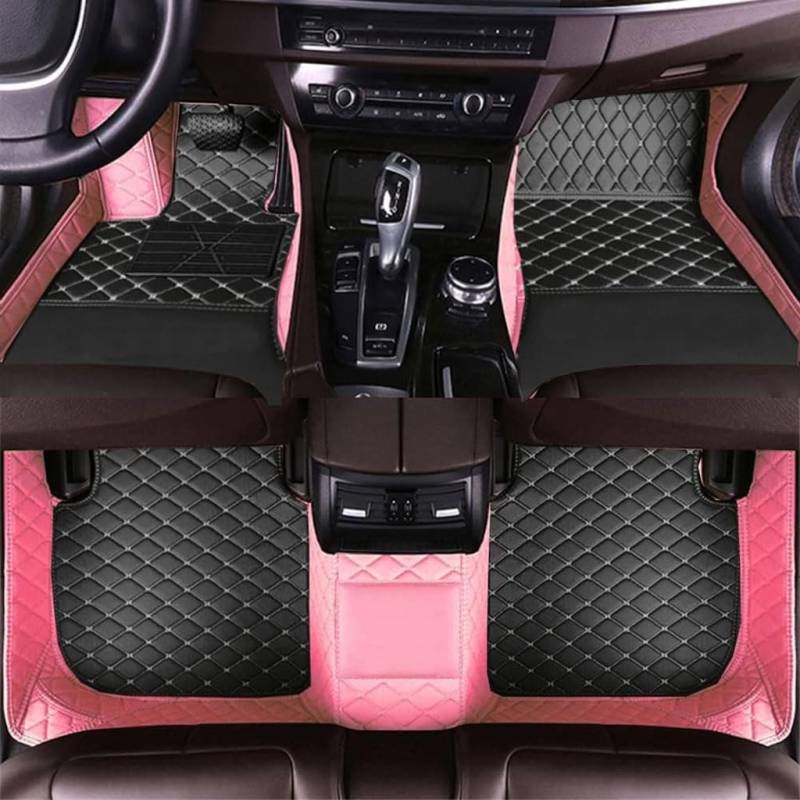 Auto Fußmatten für Audi A3 Hatchback 2014-2018,Vollständig mit PU-Leder Überzogene Fussmatten Staubgeschützt rutschfeste Wasserdicht Teppich Bodenverkleidungen,G-Pink Black Beig von XIAOTIEC