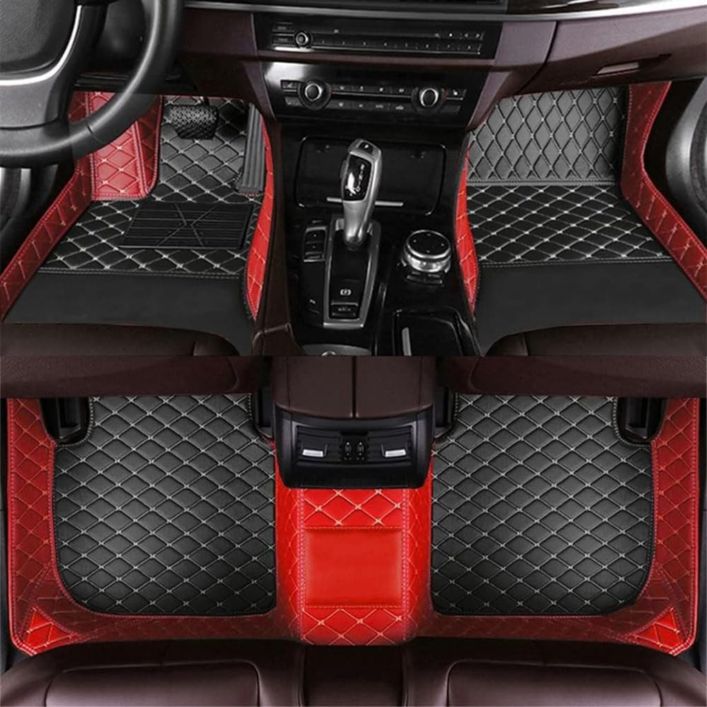 Auto Fußmatten für Audi RS5 2012-2016,Vollständig mit PU-Leder Überzogene Fussmatten Staubgeschützt rutschfeste Wasserdicht Teppich Bodenverkleidungen,I-Red Black Beige von XIAOTIEC