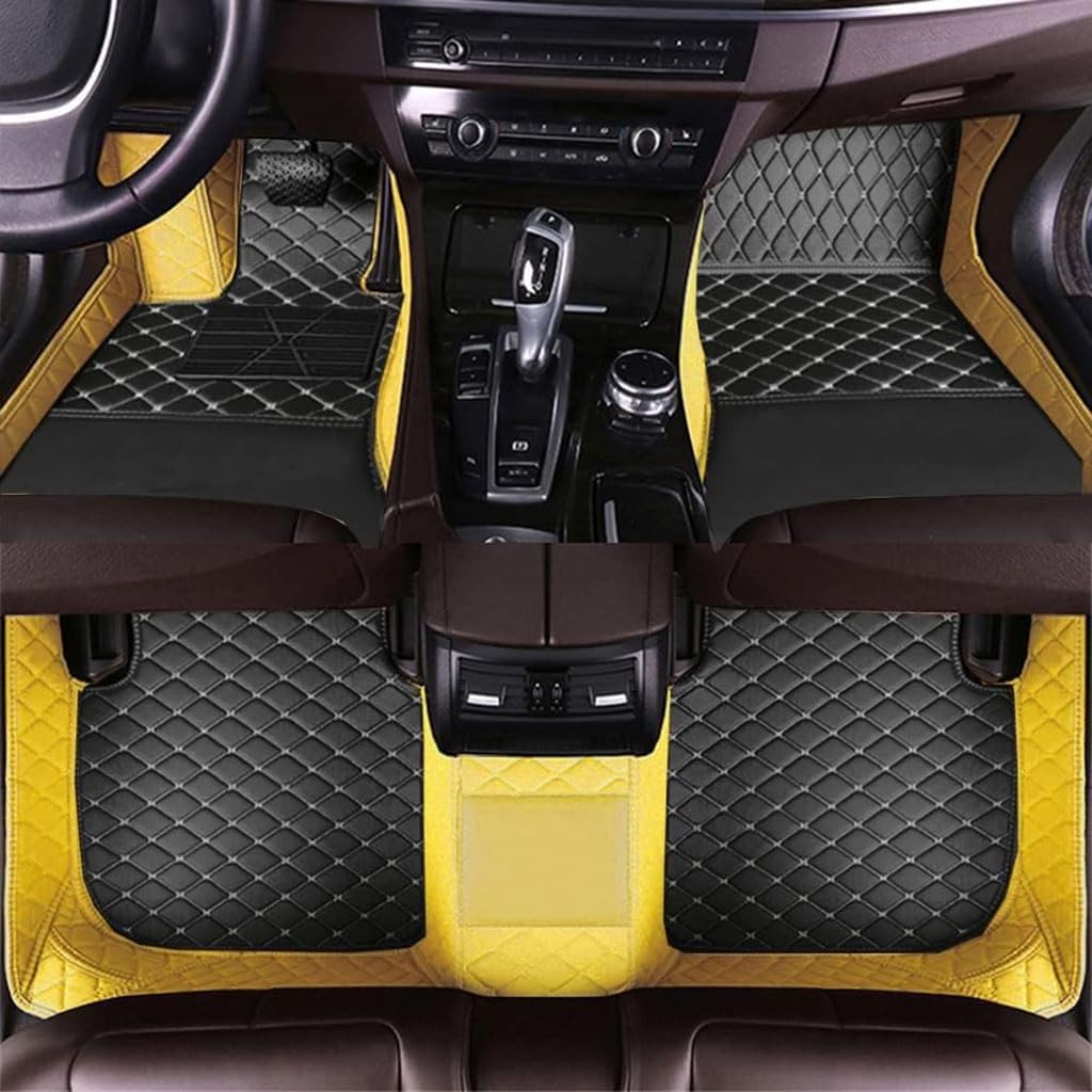 Auto Fußmatten für VW Passta Wagon 2006-2023,Vollständig mit PU-Leder Überzogene Fussmatten Staubgeschützt rutschfeste Wasserdicht Teppich Bodenverkleidungen,K-Yellows Black Beige von XIAOTIEC