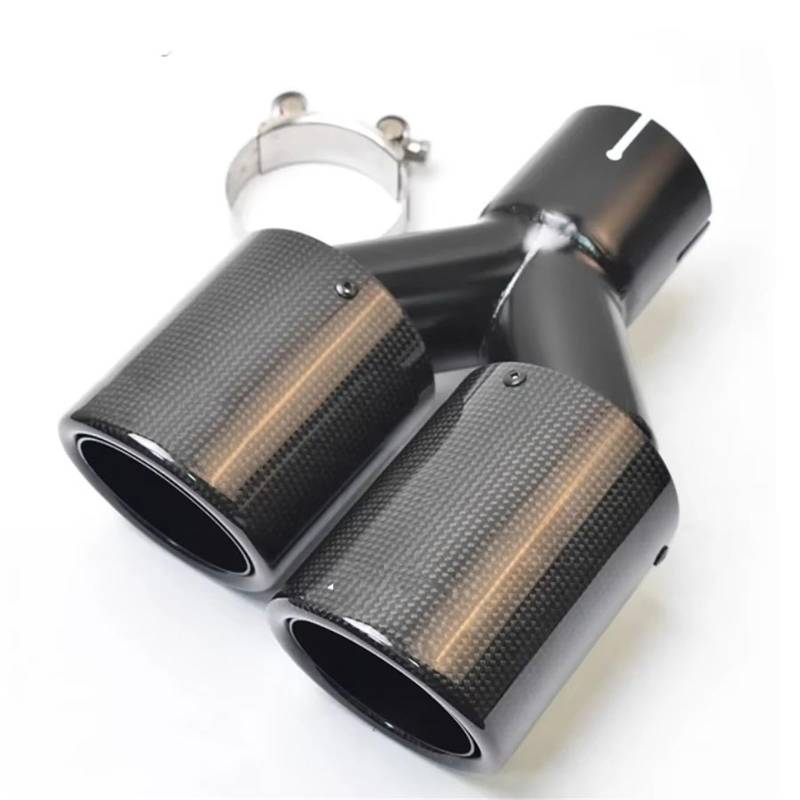 Auto Endrohre Für Universal Car Dual Y Typ All Black Pipe Universal Car Real Carbon Fiber Rem Auspuffrohr Auspuffendrohr(Black(Left)) von XIAOYANS