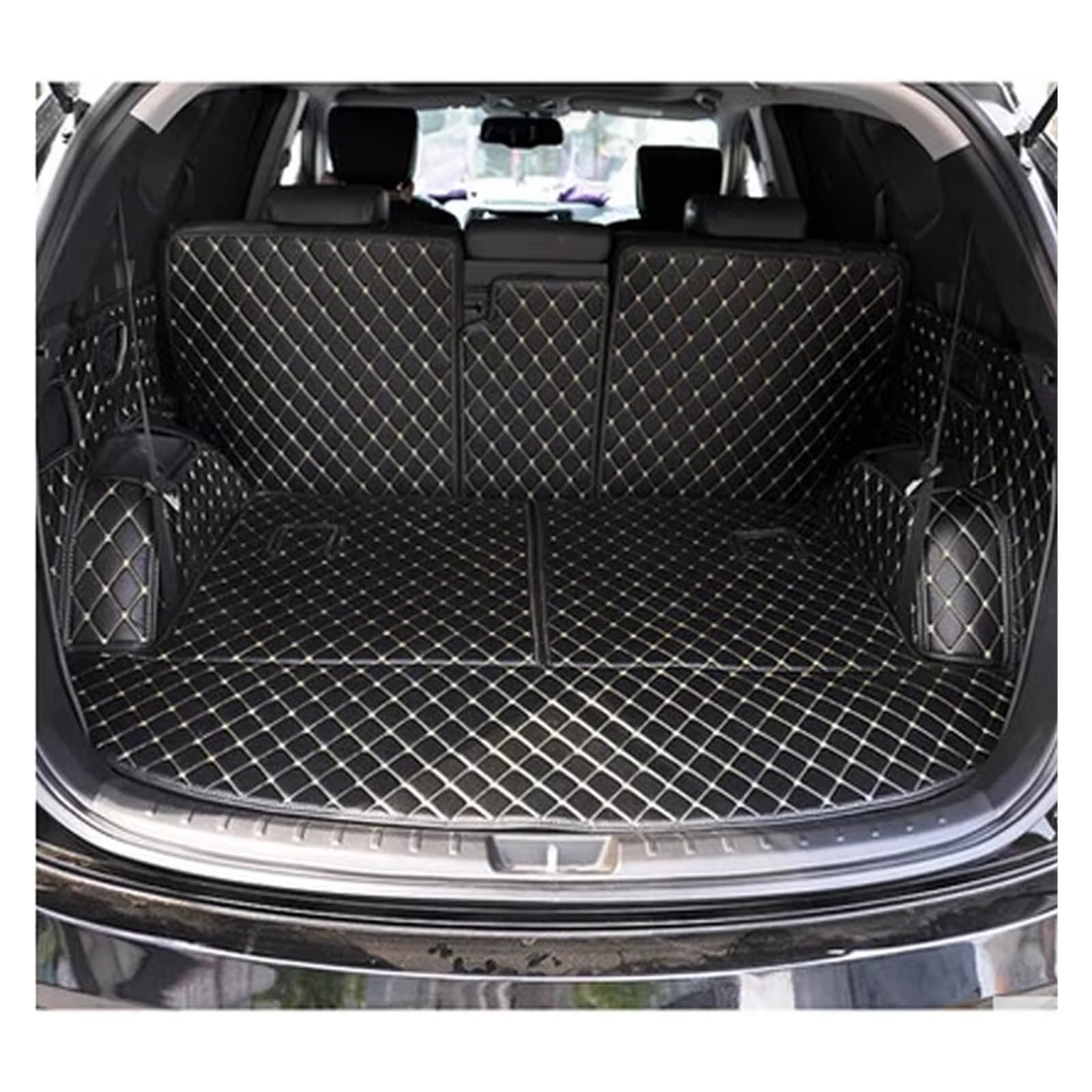 Kofferraummatte Für Hyundai Für Palisade 7 8 Sitze 2020 2021 2022 2023 Auto Stamm Matten Boot Teppiche Cargo-Liner Abdeckung Kofferraum Schutzmatte(Black with beige) von XIAOYANS