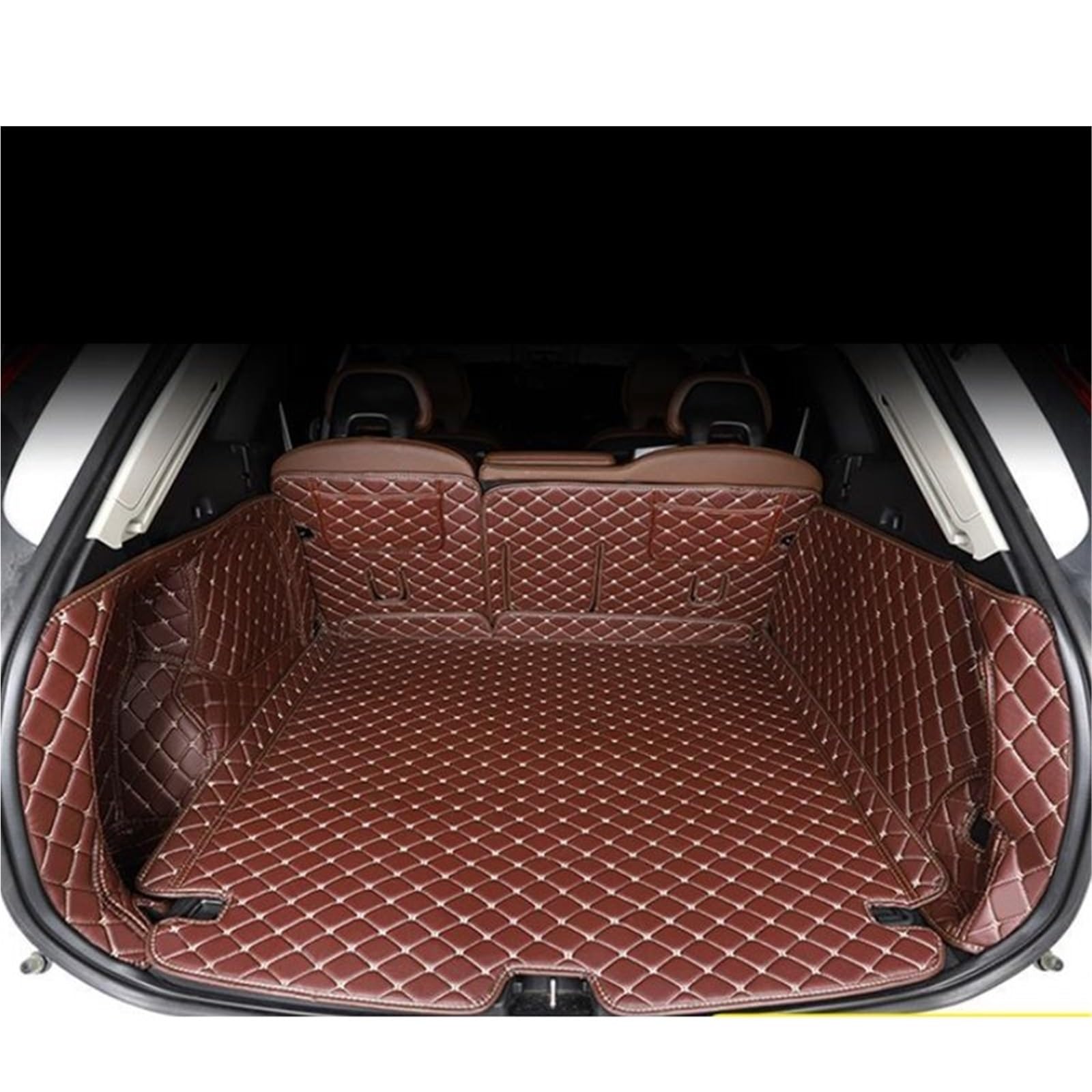 Kofferraummatte Für Volvo XC60 2018 2019 2020 2021 2022 Teppich Leder Boot Liner Fach Auto Hinten Trunk Cargo Matte Boden Blatt Teppich Kofferraum Schutzmatte(Brown Full Cover) von XIAOYANS