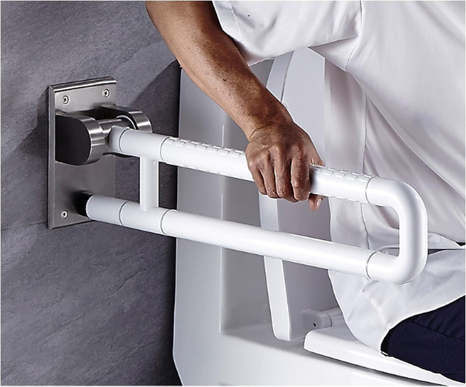 Klappbare Haltegriffe, Toilettensicherheitshandlauf for Badezimmer, Toilettensicherheitsgeländer, Handläufe for bariatrische Behinderte, Schutzrahmen, Hilfshilfe, Handgriffe(White,60CM) von XIAOYIWIN