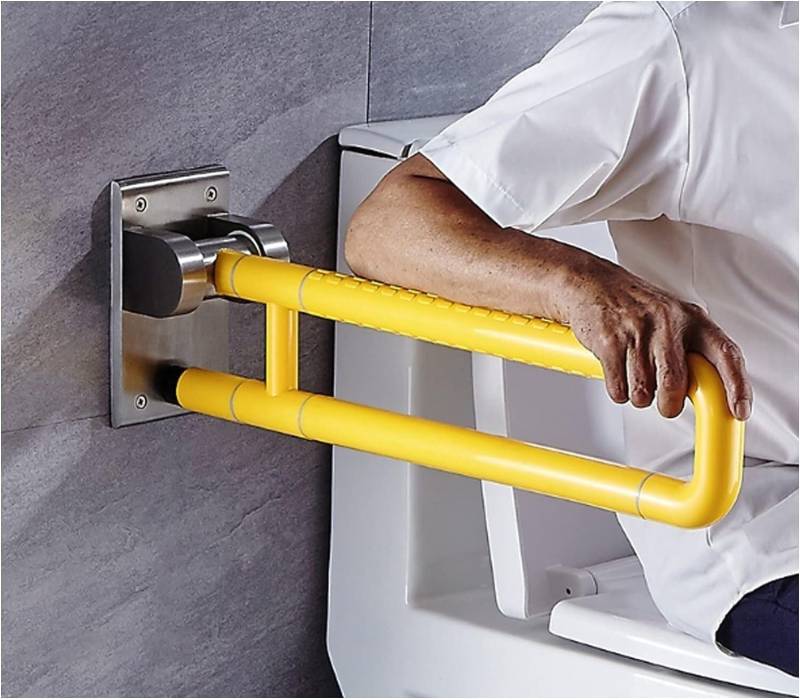 Klappbare Haltegriffe, Toilettensicherheitshandlauf for Badezimmer, Toilettensicherheitsgeländer, Handläufe for bariatrische Behinderte, Schutzrahmen, Hilfshilfe, Handgriffe(Yellow,75CM) von XIAOYIWIN