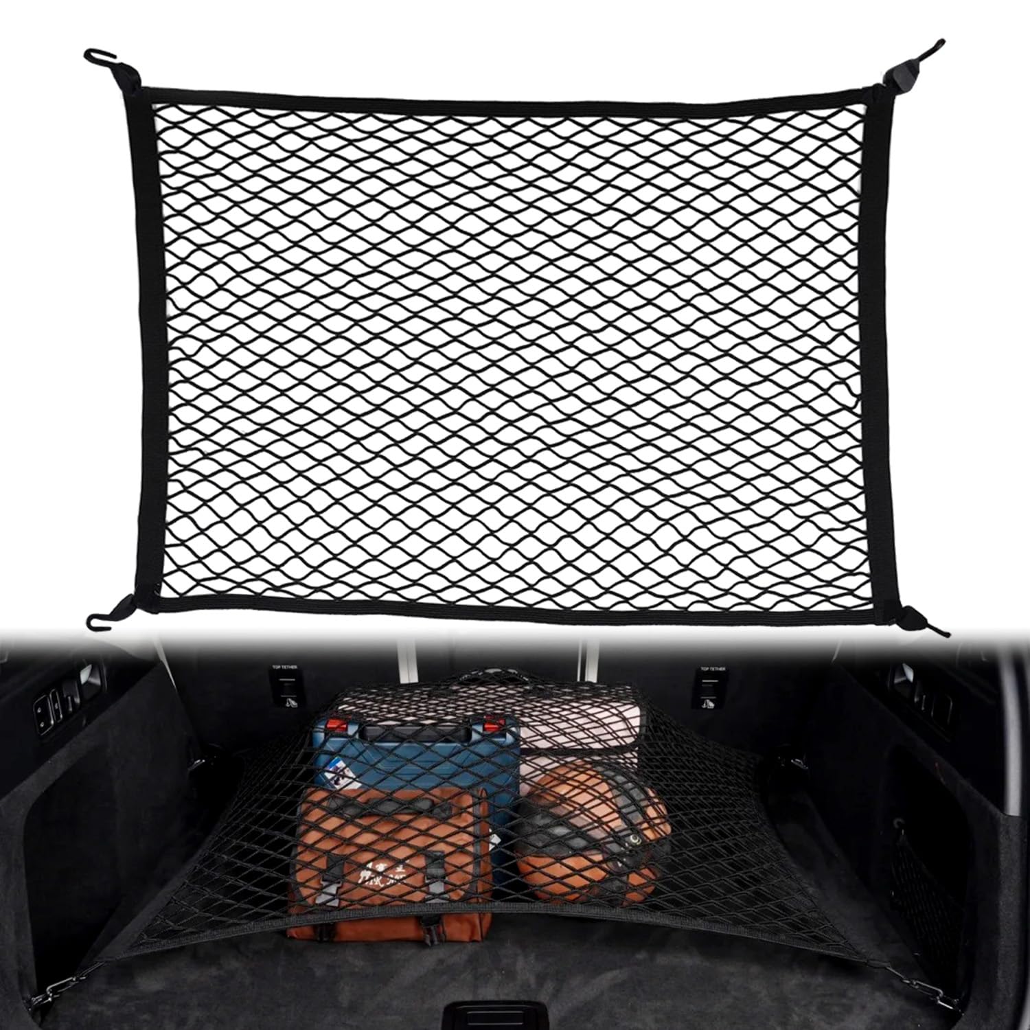 Gepäcknetz Kofferraumnetz Auto Elastische Aufbewahrung Netz für Auto 40x60cm Erstreckt Sich auf 120x80cm mit 4 ABS Haken Geeignet für die meisten Autos und Geländefahrzeuge von XIAQICA