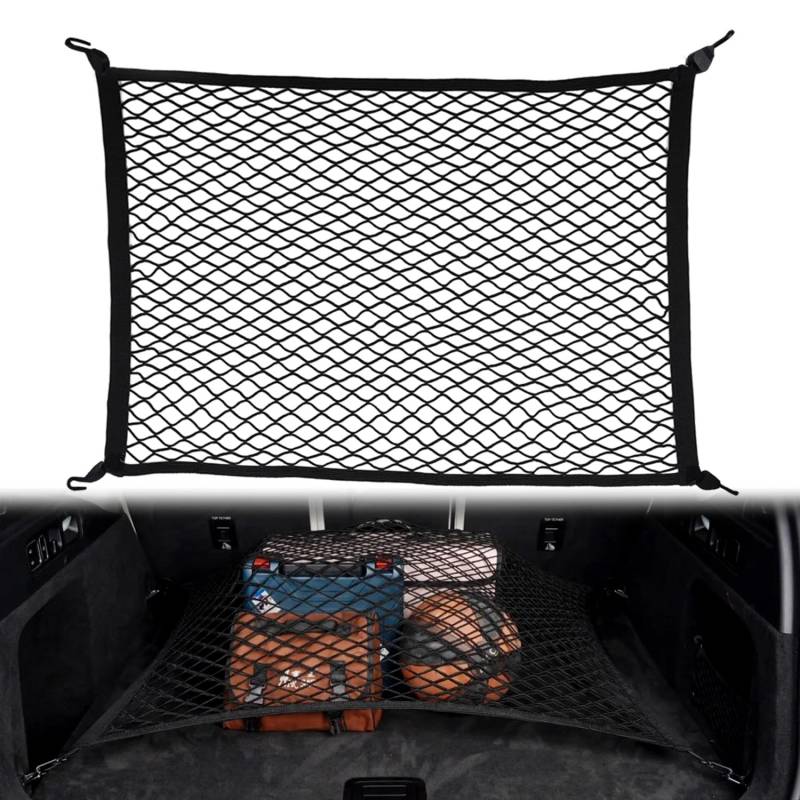 Gepäcknetz Kofferraumnetz Auto Elastische Aufbewahrung Netz für Auto 40x60cm Erstreckt Sich auf 120x80cm mit 4 ABS Haken Geeignet für die meisten Autos und Geländefahrzeuge von XIAQICA