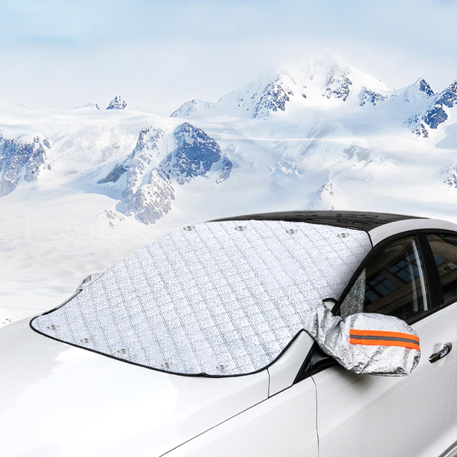 XIAQICA Auto Sonnenschutz Frontscheibe Winter 150 x 111 cm Schneeschutz Auto Frontscheibe mit Magnet gegen Frost Schnee EIS Sonne Praktischer Winterschutz für Ihr Auto von XIAQICA