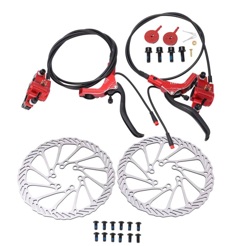 XIASABA E-Bike-Hydraulikbremsen-Set, Fahrrad-Scheibenbremsen-Set, empfindliches hydraulisches Bremsen-Set mit Leistungsabschaltung vorne und hinten für Elektroroller, (Rot) von XIASABA