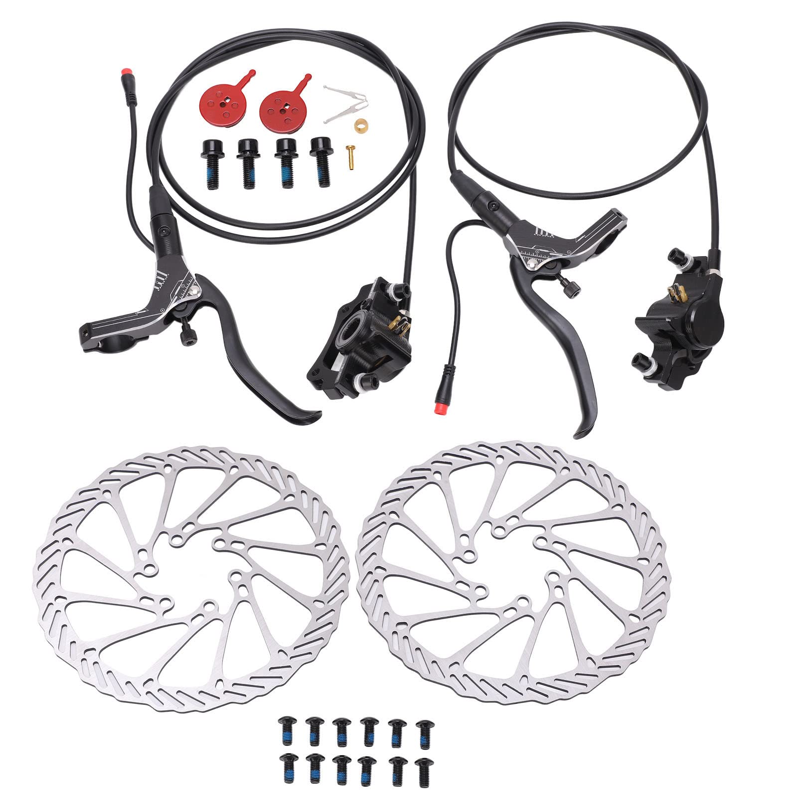 XIASABA E-Bike-Hydraulikbremsen-Set, Fahrrad-Scheibenbremsen-Set, empfindliches hydraulisches Bremsen-Set mit Leistungsabschaltung vorne und hinten für Elektroroller, (Schwarz) von XIASABA