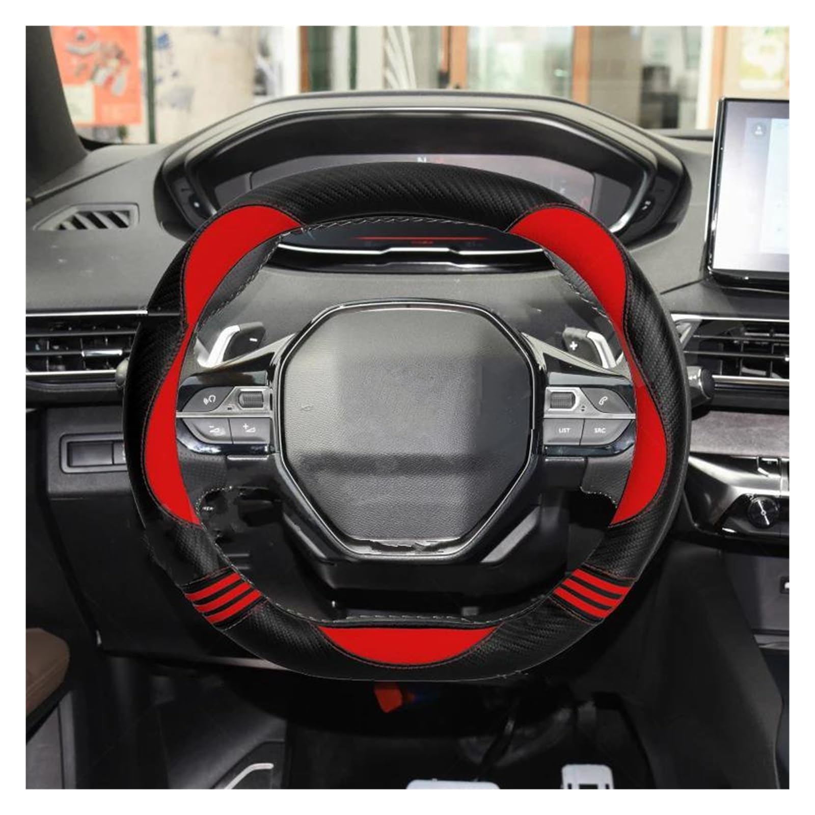 Lenkradabdeckung Für Peugeot 308 308 GT 2021 2022 Auto Lenkrad Abdeckung Mikrofaser Leder Auto Innen Zubehör Autoteile(Rot) von XIAXIAJIA