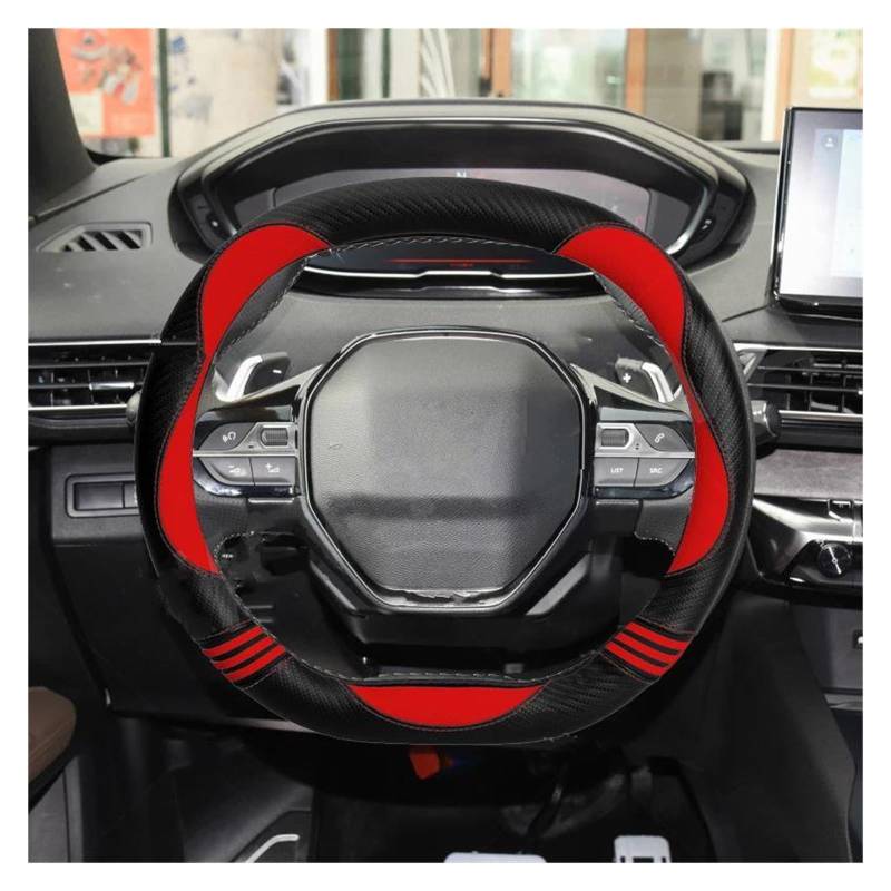 Lenkradabdeckung Für Peugeot 308 308 GT 2021 2022 Auto Lenkrad Abdeckung Mikrofaser Leder Auto Innen Zubehör Autoteile(Rot) von XIAXIAJIA