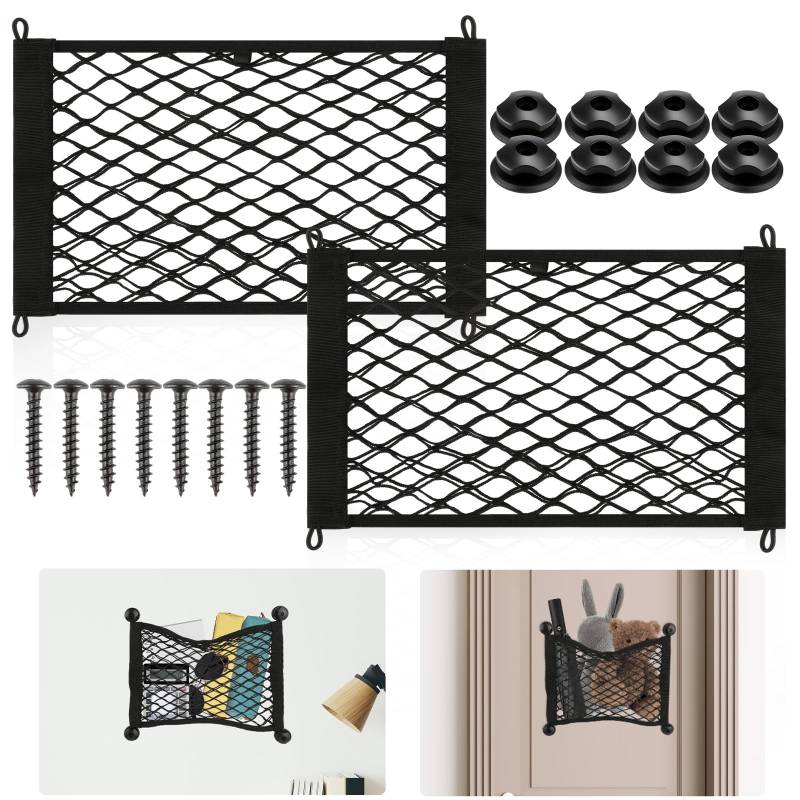 2 Stück Gepäcknetz Auto, 250 × 350 mm Kofferraum Netztasche mit Haken, Aufbewahrungsnetz für Wohnmobil LKW Camper SUV Boot (25CM*35CM) von XIEJ