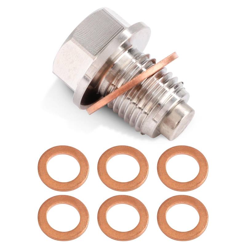 M14x1,5 Magnetische Ölablassschraube, Edelstahl 304 Ölwannen-Ablassmutter mit 6 Unterlegscheiben Auslaufsicher Ölwannen-Schraubendichtung für die Meisten Fahrzeuge, Autozubehör von XIHIRCD