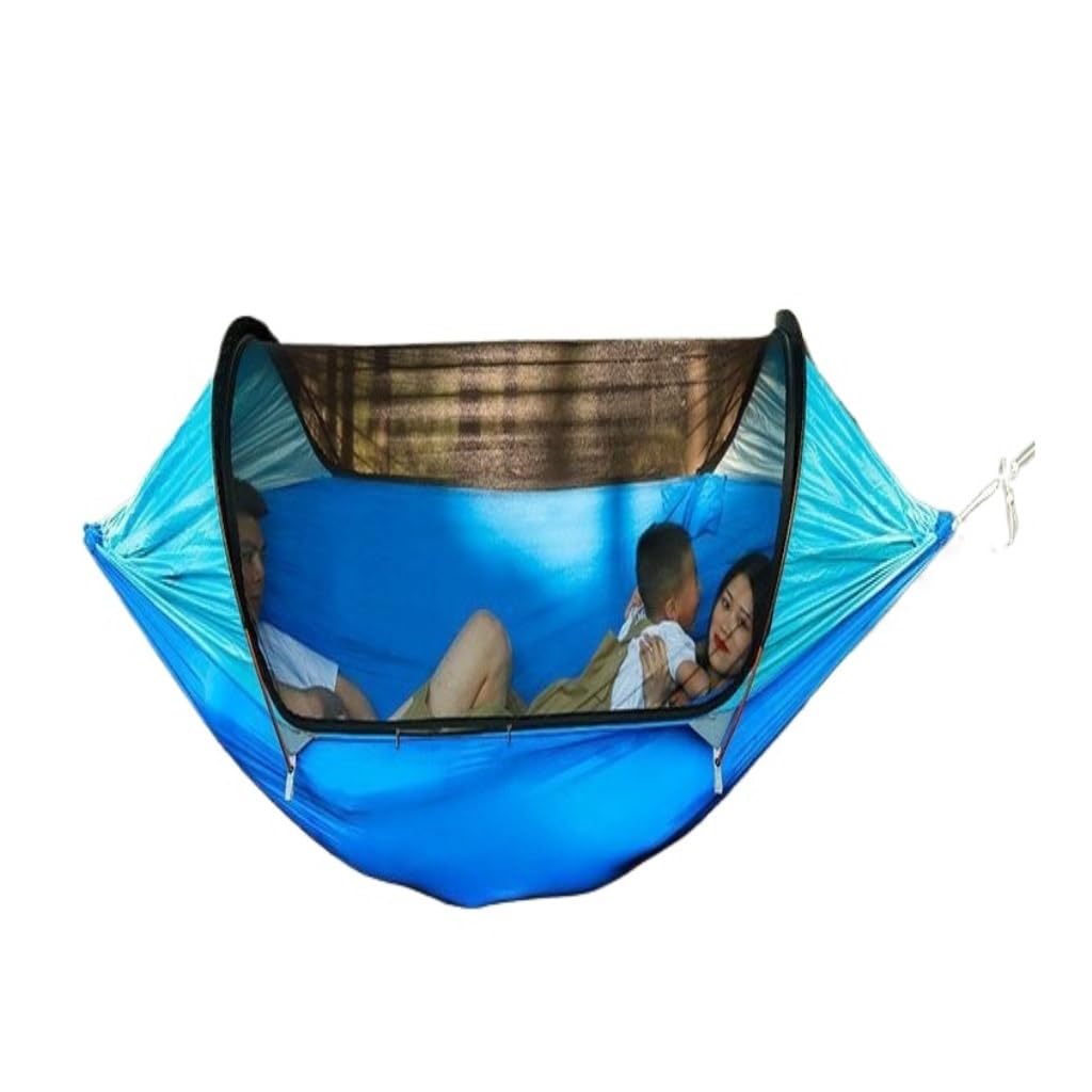 Hängematte Im Freien Doppelte Aluminiumstange, Anti-Mückenschutz, Anti-Überschlag, Extra Breite Hängematte, Outdoor-Schaukel, Einzel-Camping for DREI Personen Hängematte(Blue) von XIMINGHE