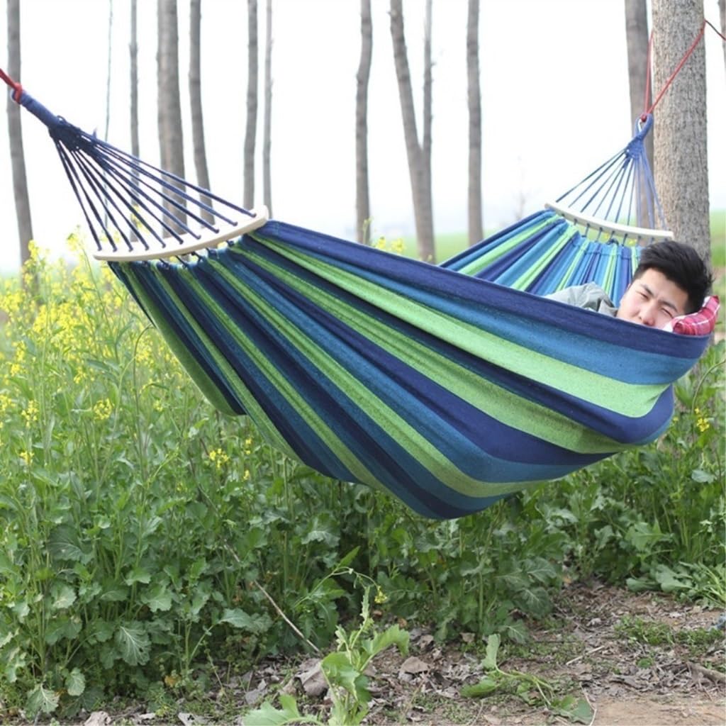 Hängematte Im Freien Outdoor Verdickte Leinwand Outdoor Gebogene Holz Stick Hängen Blatt Doppel Hängematte Schaukel Schlafsaal Camping Hängematte(Red,A) von XIMINGHE