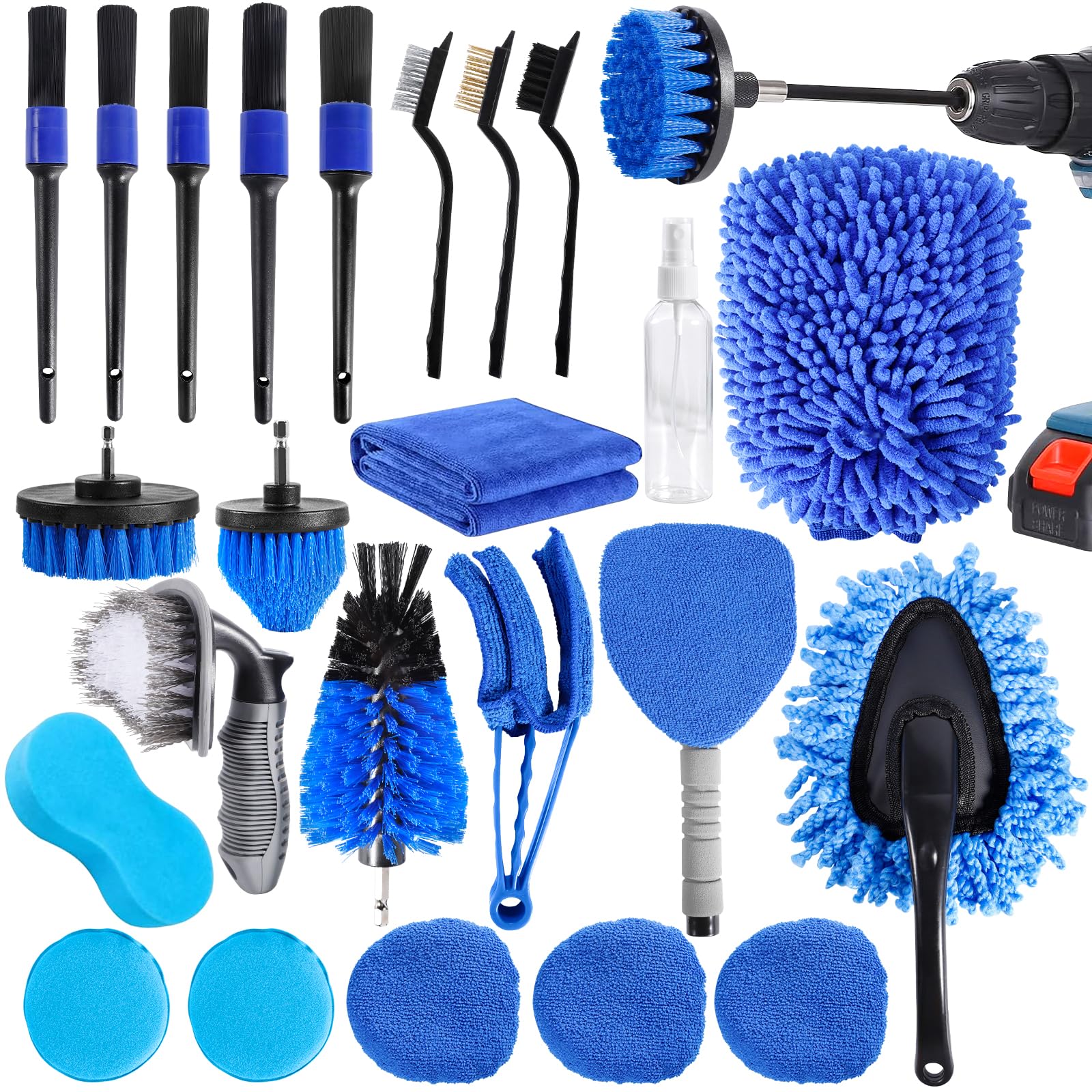 Bürstenaufsatz Bohrmaschine Set, Bohrbürsten Befestigung Set 24 Stück, Bohrbürstenset, Felgenbürste Scrubber Reinigung, Scrubber Reinigung Kit für Felgen, Fliesen, Küche von XINGGANG