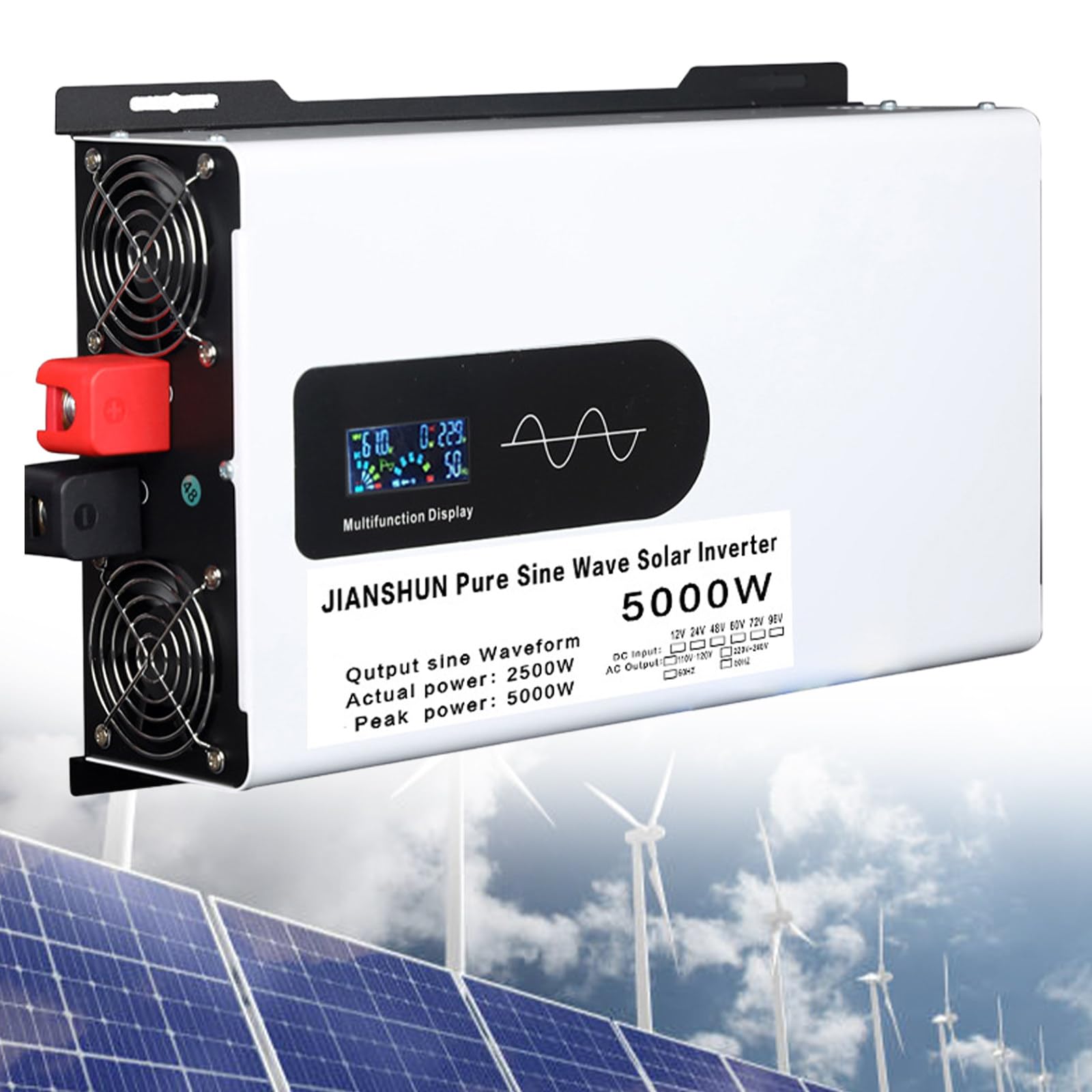 5000W Spannungswandler Reiner Sinus KFZ Wechselrichter DC 12V 24V 48V 60V 72V auf AC 230V Konverter Power Solar Inverter Umwandler Stromwandler Autoladegerät für Sonnenkollektor Auto Wohnwagen(12Vto11 von XINGSHANG