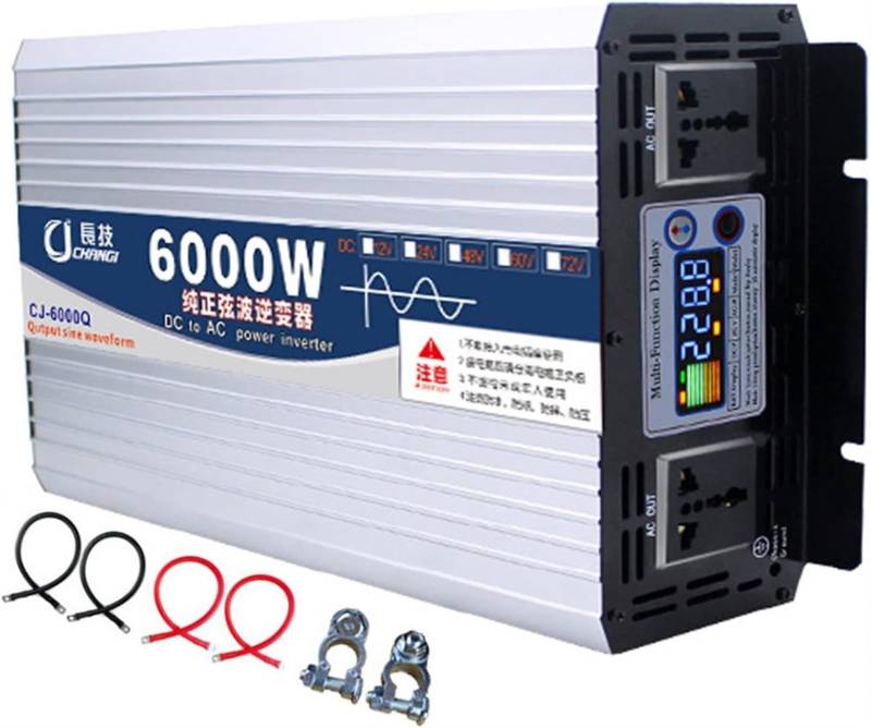 6000W 8000W 10000W 12000W Reiner Sinus Wechselrichter 12V 24V 48V 60V 72V auf 230V 240V Auto Spannungswandler Umwandler Pure Sine Wave Inverter Konverter mit Steckdose LCD Display(6000W,12Vto220V) von XINGSHANG