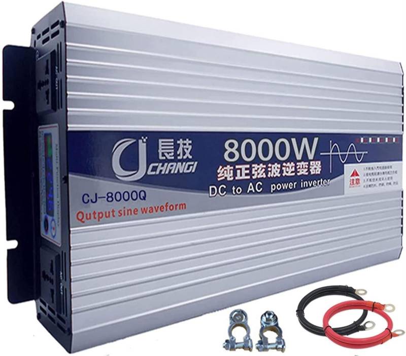 6000W 8000W 10000W 12000W Reiner Sinus Wechselrichter 12V 24V 48V 60V 72V auf 230V 240V Auto Spannungswandler Umwandler Pure Sine Wave Inverter Konverter mit Steckdose LCD Display(8000W,24Vto110V) von XINGSHANG