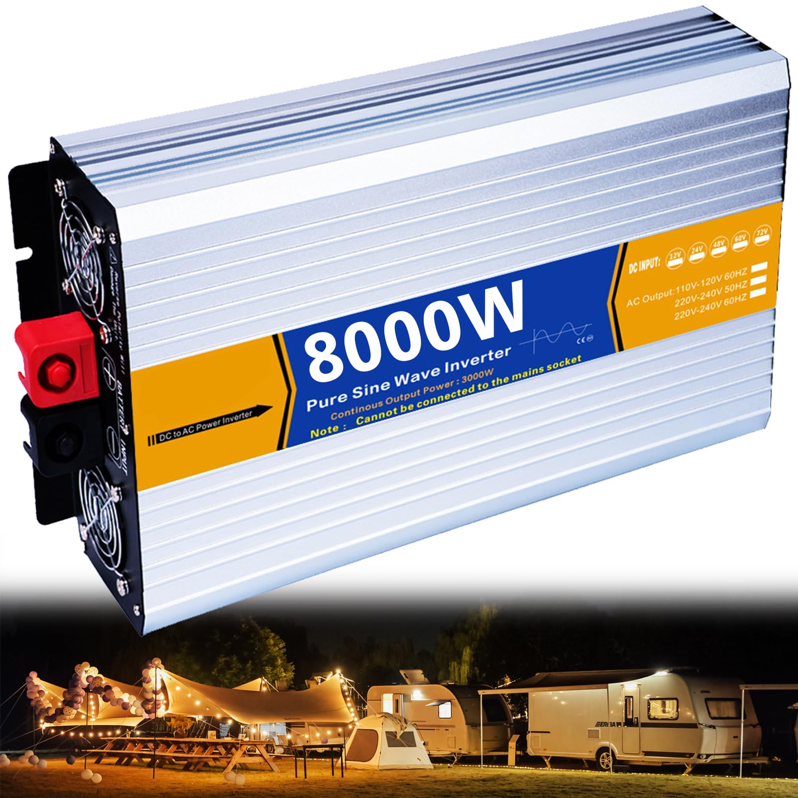 8000W Auto Spannungswandler 12V 24V 48V 60V 72V Auf 230V Reiner Sinus Wechselrichter mit Steckdose Autoladegerät Power Solar Pure Sine Wave Inverter DC AC Umwandler Stromwandler(12Vto220V) von XINGSHANG