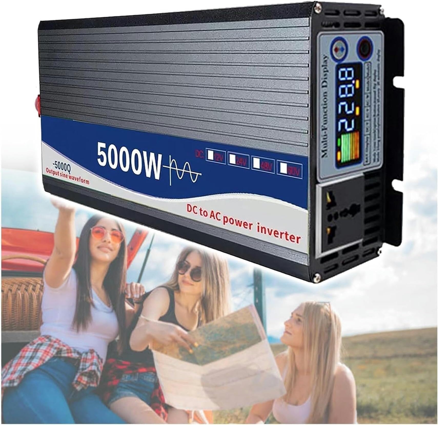 Auto Spannungswandler 4000W 5000W Reiner Sinus Wechselrichter DC 12V 24V 48V 60V 72V auf AC 230V Steckdose LCD Digitalanzeige Pure Sine Wave Inverter Konverter Umwandler Stromwandler(5000W,60Vto220V) von XINGSHANG