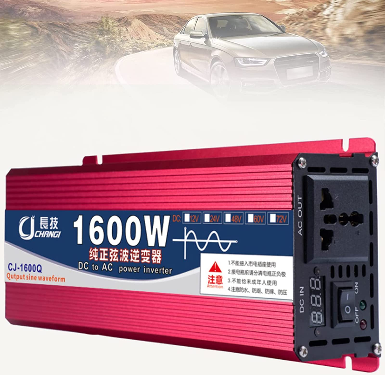 KFZ Spannungswandler 1600W 2200W 3000W Reiner Sinus Auto Wechselrichter DC 12V 24V auf 220V 230V 240V Inverter Umwandler mit 1 EU Steckdose LCD ?Anzeige für Wohnwagen,Camping RV (24vTo220v,1600W) von XINGSHANG