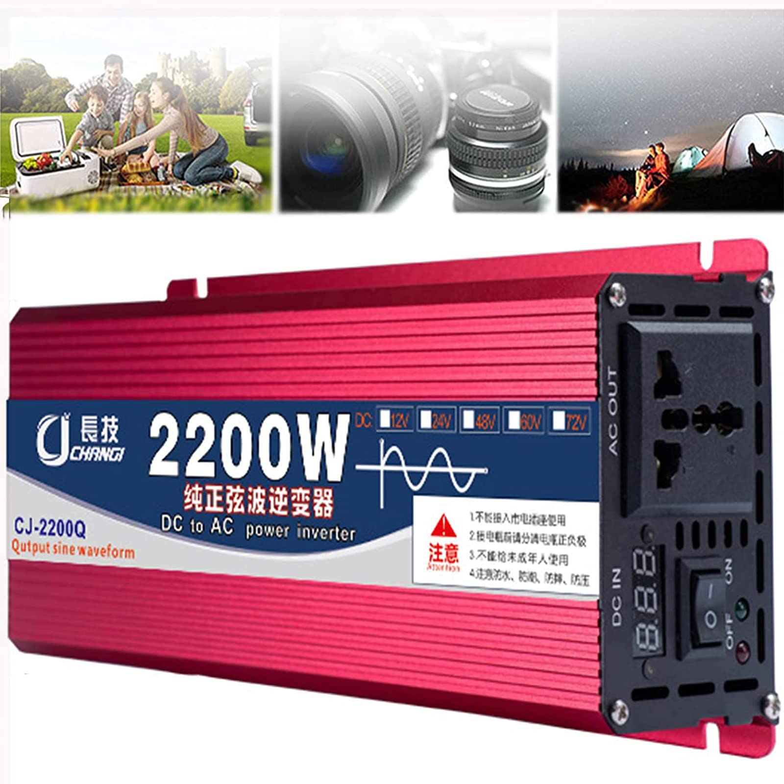 KFZ Spannungswandler 1600W 2200W 3000W Reiner Sinus Auto Wechselrichter DC 12V 24V auf 220V 230V 240V Inverter Umwandler mit 1 EU Steckdose LCD ?Anzeige für Wohnwagen,Camping RV (24vTo220v,2200W) von XINGSHANG