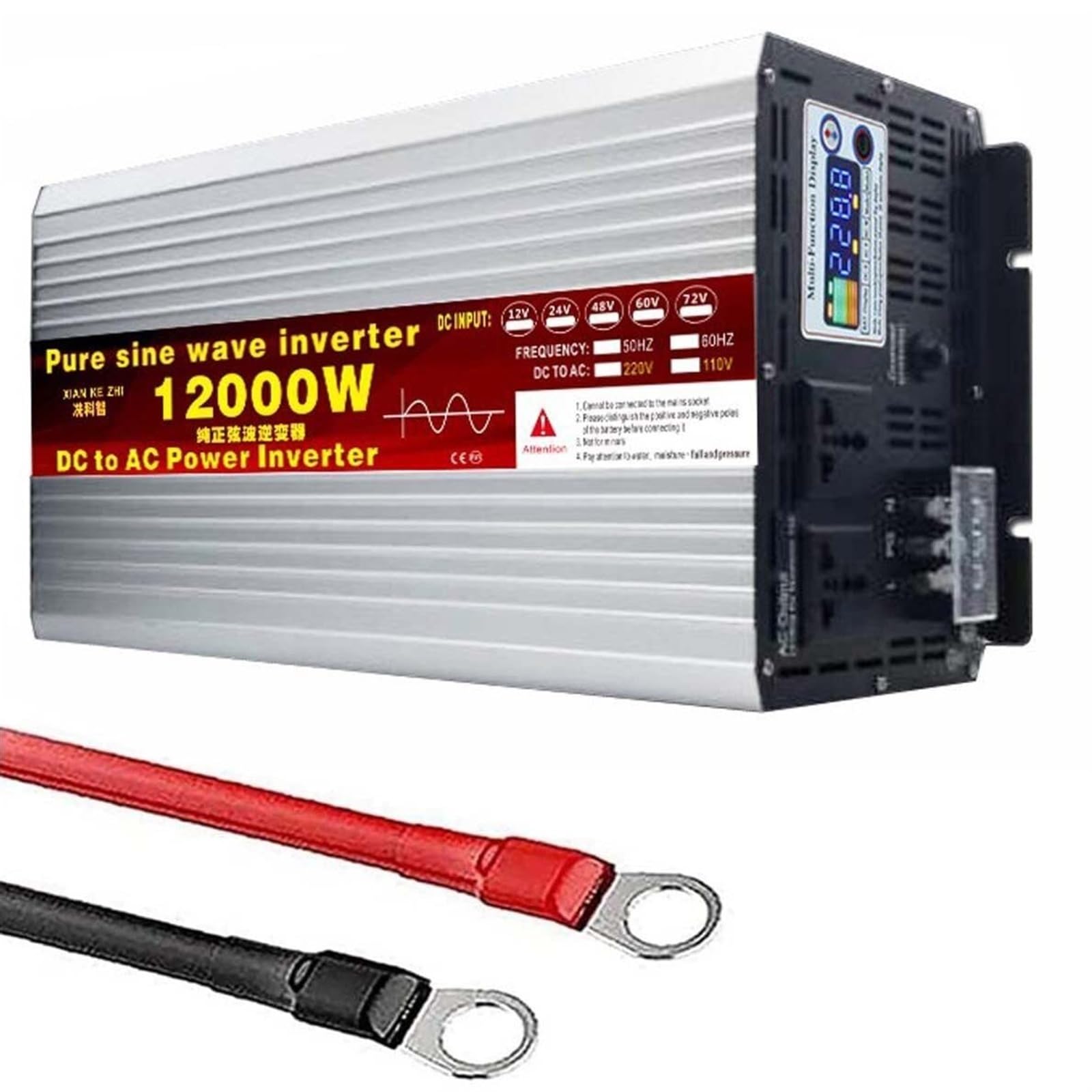 Power Inverter KFZ Konverter 3500W 4000W 5000W 5500W 6000W 8000W 12000W,12V 24V 48V 60V 72V auf 110V 220V 230V Reiner Sinus Spannungswandler,mit LCD-Bildschirm,2 AC Steckdosen (Color : 12000W, Size von XINGSHANG