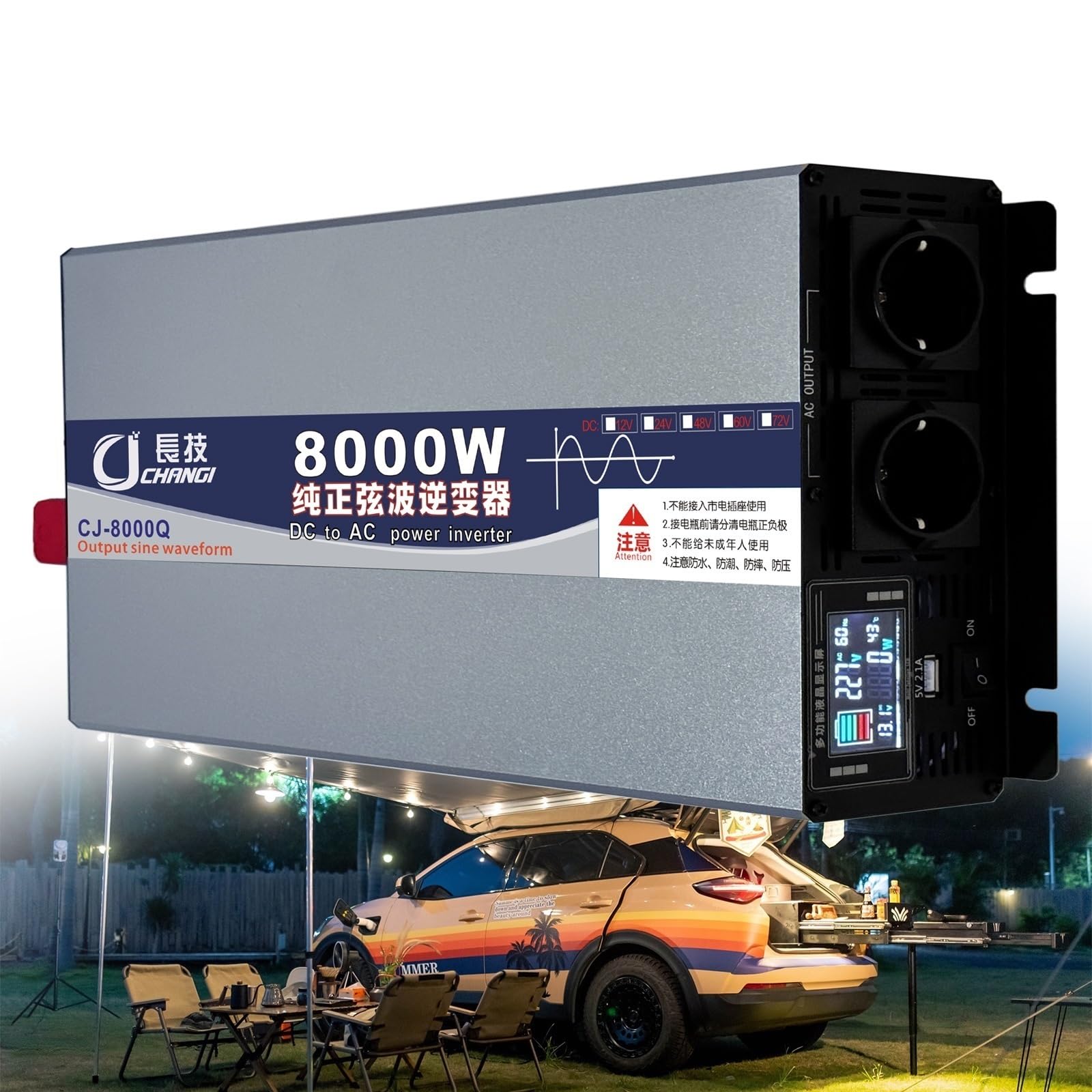 Power Inverter KFZ Konverter 6000W 8000W Auto Reiner Sinus Wechselrichter 12V 24V 48V 60V 72V auf 110V 220V 230V Reiner Sinus Spannungswandler,mit LCD-Bildschirm AC Steckdosen(8000W,12Vto110V) von XINGSHANG