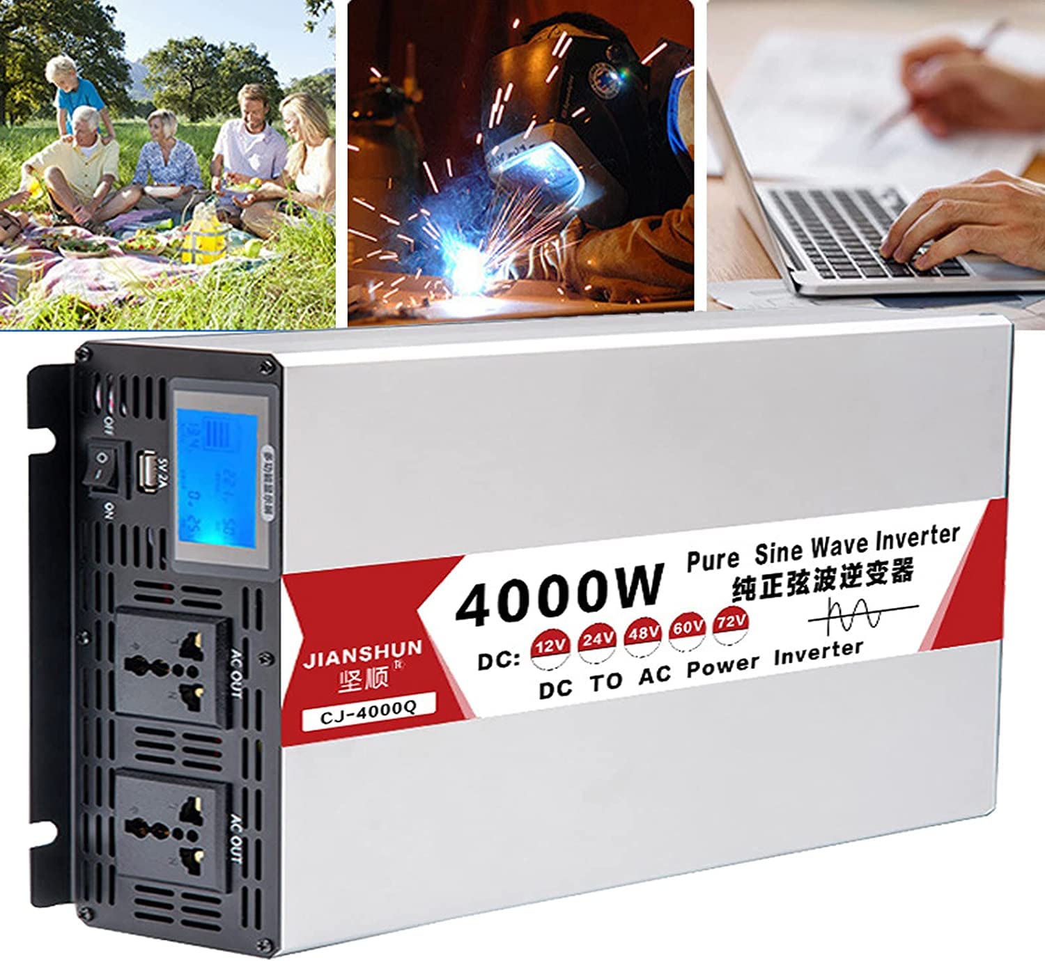 Pure Sine Wave Inverter 4000W 5000W 6000W 8000WReiner Sinus Kfz Wechselrichter DC 12V 24V 36V 48V 60V 72V auf AC 220V 230V 240V Spannungswandler Mit Steckdose LCD Digital Anzeig Konverter (24V,4000W) von XINGSHANG