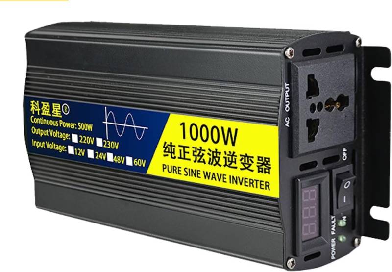 Reiner Sinus Wechselrichter 1000W Spannungswandler Pure Sine Wave Inverter DC 12V 24V 48V 60V auf 220V 230V 240V AC Autokonverter - Autoadapter mit Steckdosen und LED-Anzeige (60V,1000W) von XINGSHANG