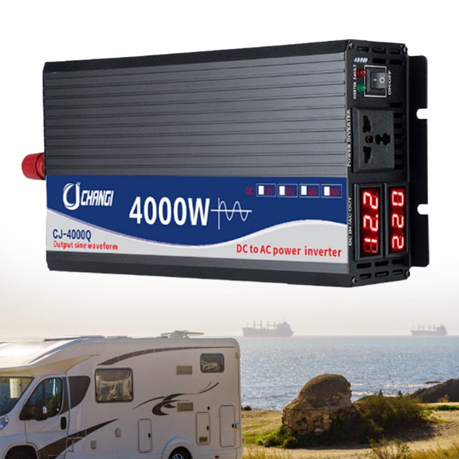 Reiner Sinus Wechselrichter 12V 24V 48V 60V 72V 220V 230V 3000W 4000W 5000W Auto Spannungswandler KFZ Konverter Power Inverter Umwandler Stromwandler für Fahrzeuge Wohnwagen(4000W,24Vto220V) von XINGSHANG