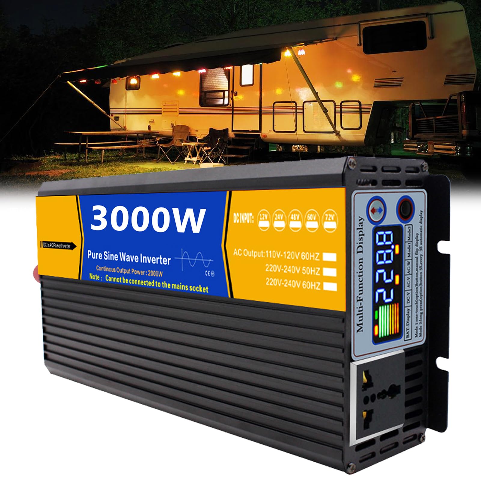 Reiner Sinus Wechselrichter 3000W Spannungswandler Inverter DC 12V 24V 48V 60V 72V auf AC 230V Konverter Power Solar Inverter Umwandler Sinuswelle Stromwandler stromumwandler mit Steckdose(48Vto110V) von XINGSHANG