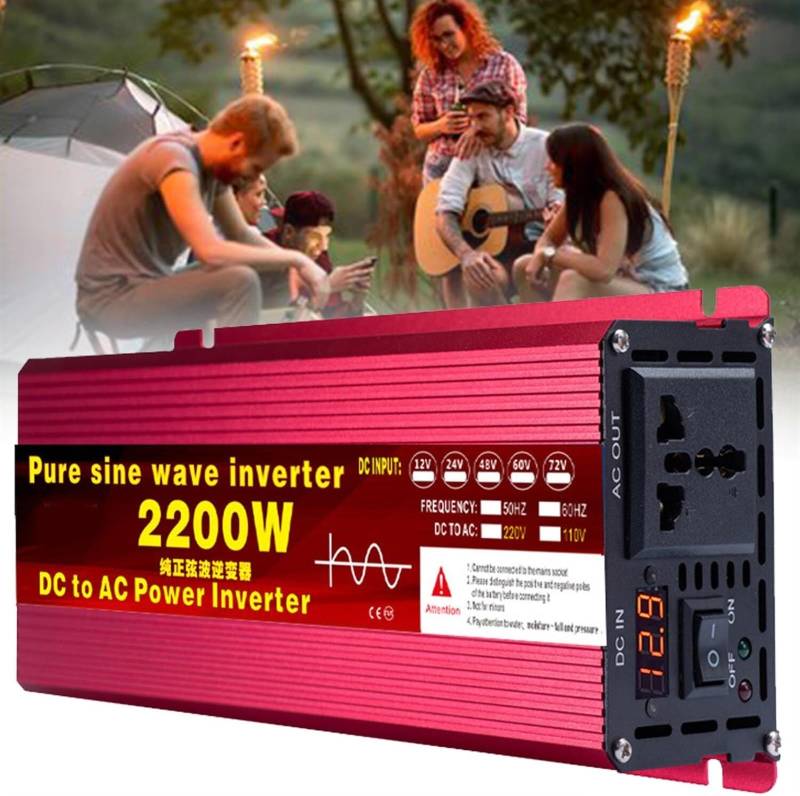 Wechselrichter 1600W 2200W 3000W Reiner Sinus Spannungswandler 12V 24V 48V 60V 72V auf 230V Power Inverter DC Umwandler mit AC-Steckdosen und Bildschirm LED für Wohnmobil Kfz Konverter(2200W,48Vto220V von XINGSHANG