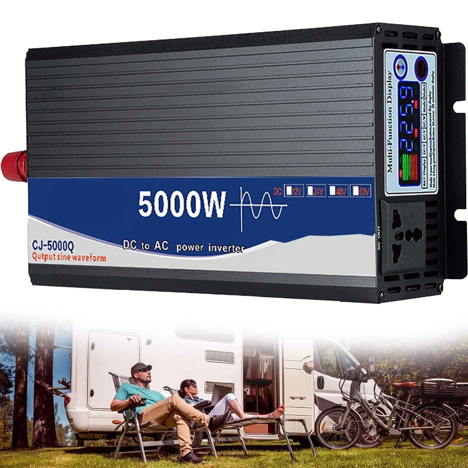 Wechselrichter Spannungswandler 12V 24V 48V 60V 72V auf 230V Reiner Sinus Wechselrichter Inverter mit Steckdosen,LCD-Anzeige Spitzenleistung 4000W 5000W für Kfz LKW Camping Notfall Haushaltsgeräten(50 von XINGSHANG