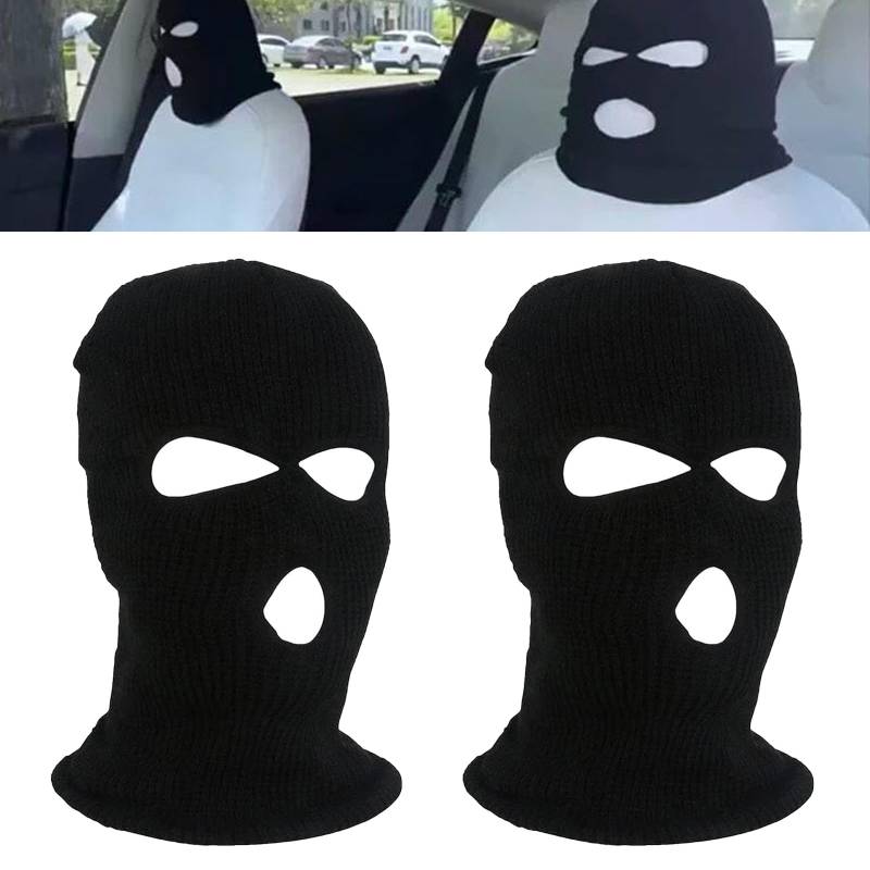 XINSUO 2 Stück Kopfbedeckung Für Autositze,Universeller Auto-Kopfstützenbezug,Kreative Personalisierte Lustige Mütze Für 3-Loch Volle Gesichtsabdeckung,Balaclava Sturmhaube(Schwarz von XINSUO