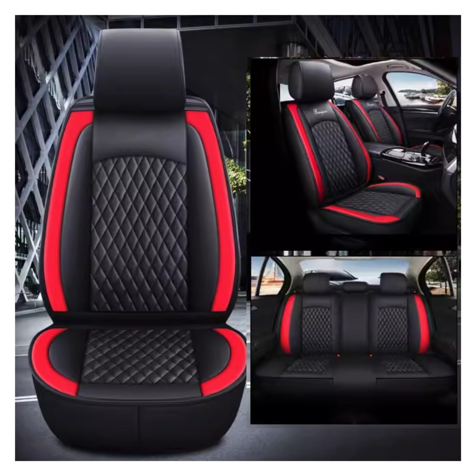 XINYUNFEI Auto Sitzbezüge Sets FüR Audi A3 Sportback Hatchback 2002-2024, Leder Auto Schonbezug Full Set Sitzbezug, Auto Sitzbezüge Airbag Kompatibel, Wasserdicht Sitzbezug Auto Zubehör(Red) von XINYUNFEI