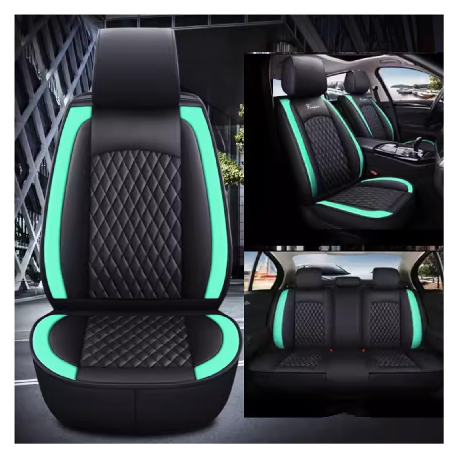 XINYUNFEI Auto Sitzbezüge Sets FüR Jeep Grand Cherokee 2002-2024, Leder Auto Schonbezug Full Set Sitzbezug, Auto Sitzbezüge Airbag Kompatibel, Wasserdicht Sitzbezug Auto Zubehör(Green) von XINYUNFEI