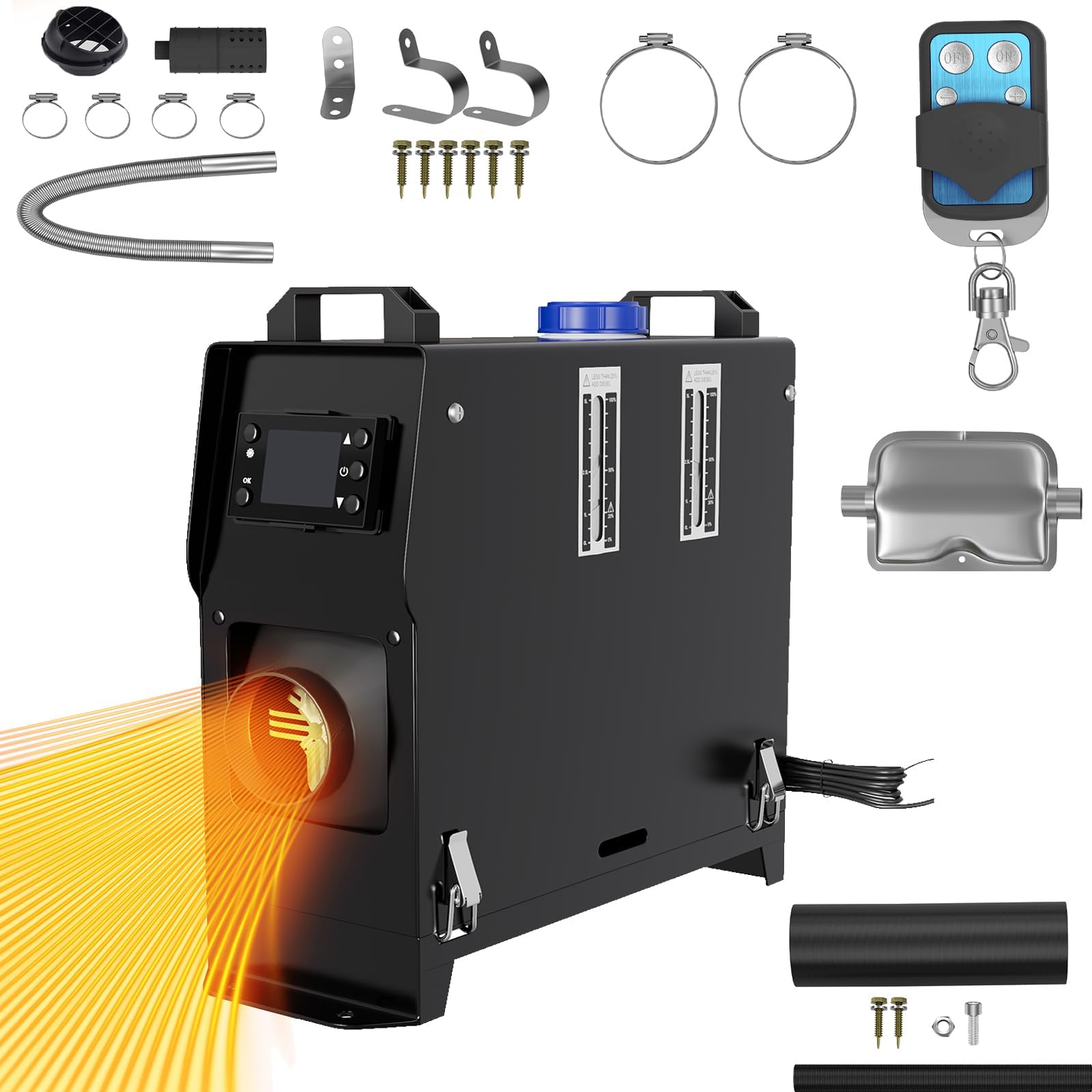 XINZI 12V 8KW Diesel Standheizung Luftheizung Air Dieselheizung mit Fernbedienung, LCD Monitor & Schalldämpfer, Auto Heizung Lufterhitzer für Auto, LKW, Bus– Heizgerät 0.18-0.48 L/h - Schwarz, Typ A von XINZI