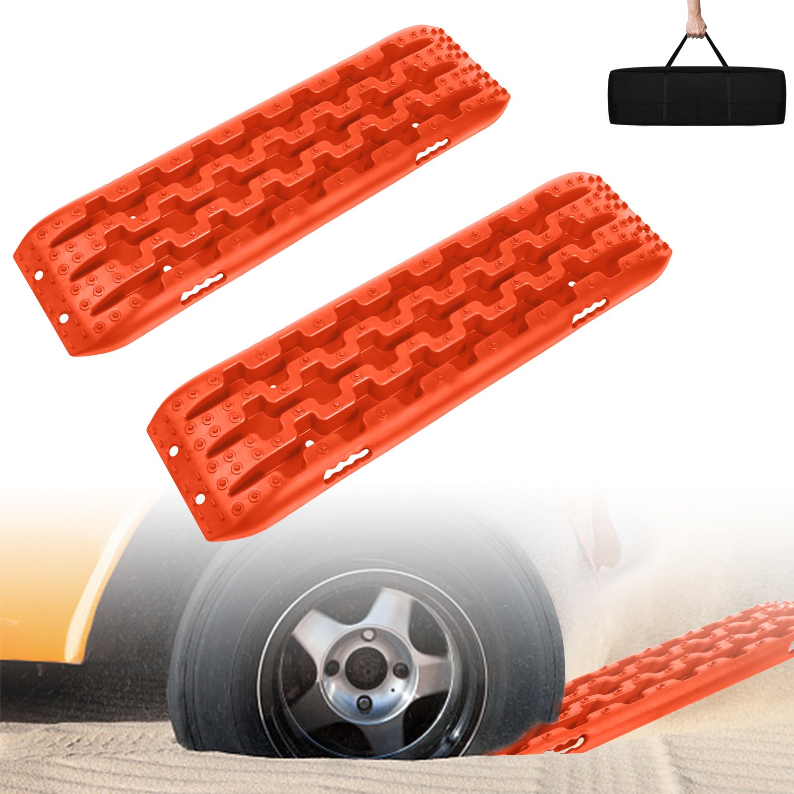 XINZI Anfahrhilfe Sandbleche 2 Stück, 10T Offroad Recovery Boards Traktionsmatten Traktionshilfe Gripmatten für Schlamm Schnee, Reifenleiter für PKW LKW, Anfahrhilfe Wohnmobil Offroad Zubehör, Orange von XINZI