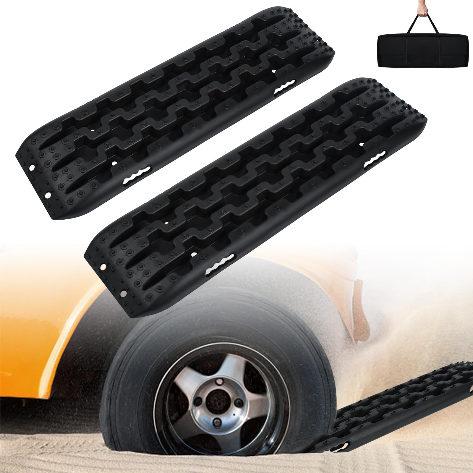 XINZI Anfahrhilfe Sandbleche 2 Stück, 10T Offroad Recovery Boards Traktionsmatten Traktionshilfe Gripmatten für Schlamm Schnee, Reifenleiter für PKW LKW, Anfahrhilfe Wohnmobil Offroad Zubehör, Schwarz von XINZI