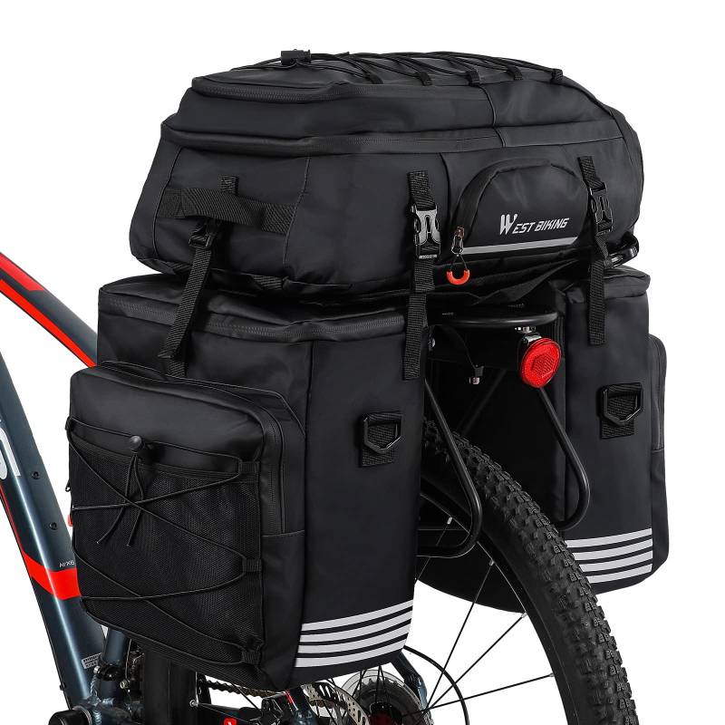 XIQI Fahrrad Gepäckträgertasche Wasserdicht, 3 In 1 Fahrradtasche Gepäcktaschen, 48L Fahrradtaschen-Set, Fahrradtaschen,Rucksack und Umhängetasche, Multifunktionale Gepäcktaschen für e Bike MTB von XIQI