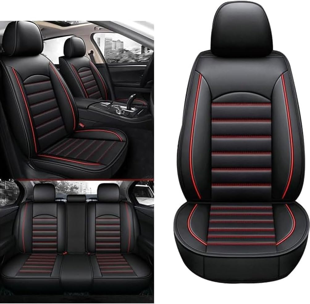 XIUDAM 5-Sitze Auto Sitzbezüge Set für BMW E46 3 Series 2-Door Coupe/Convertible, PU Leder Wasserdicht Bequem Anti-Rutsch Autositzbezüge Sitzschoner Innenraum Zubehör,B/Black and red von XIUDAM