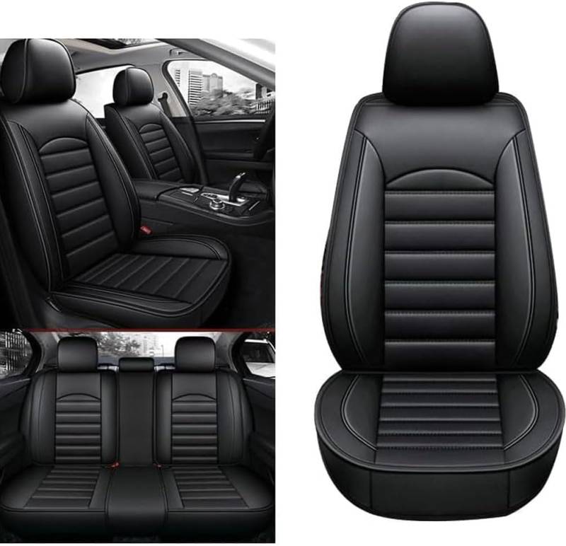 XIUDAM 5-Sitze Auto Sitzbezüge Set für VW Taigo SUV 2021 2022, PU Leder Wasserdicht Bequem Anti-Rutsch Autositzbezüge Sitzschoner Innenraum Zubehör,A/Black von XIUDAM