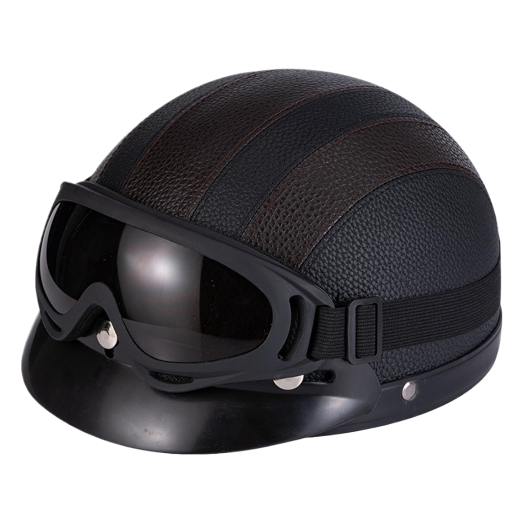 Open Face-Helm mit Schutzbrillen Retro atmungsaktivem Halbhelm mit abnehmbarem Nackenschutz Schnellveröffentlichungshelm für Männer Frauen, durchschnittlich (braun) , Helme für Erwachsene Motorrad von XJKLBYQ