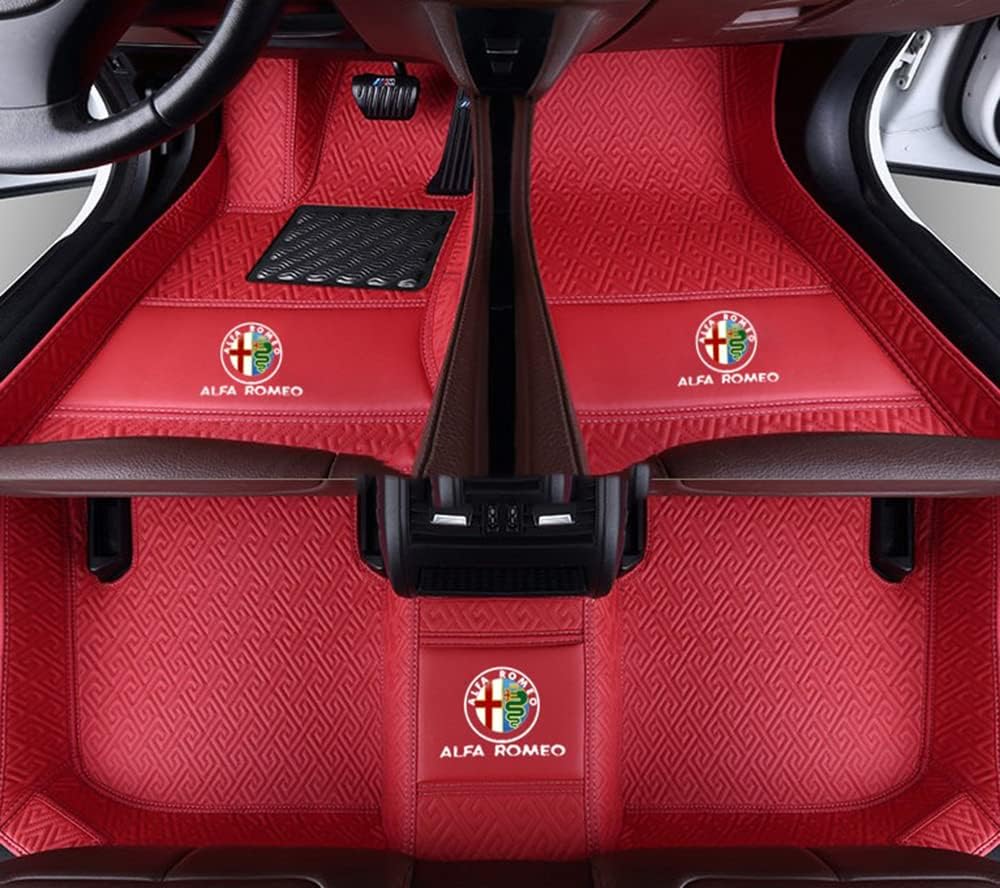 Auto Fußmatten für Alfa Romeo Stelvio 2017 2018 2019 2020 2022 2023 2024, Bodenmatte Leder Anti-Rutsch Wasserdicht Allwetter Automatten Protect Zubehör von XJQHK