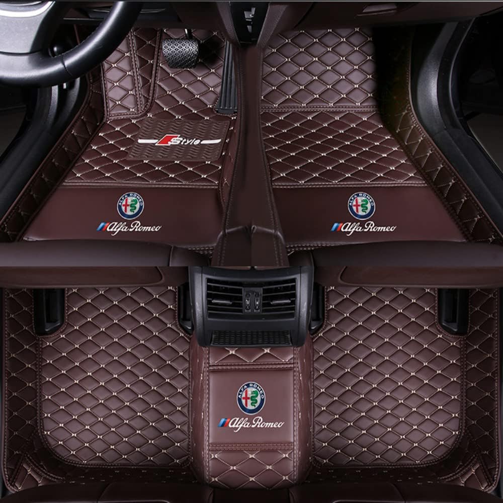 Auto Fußmatten für Alfa Romeo Stelvio 2017 2018 2019 2020 2022 2023 2024, Bodenmatte Leder Anti-Rutsch Wasserdicht Allwetter Automatten Protect Zubehör von XJQHK